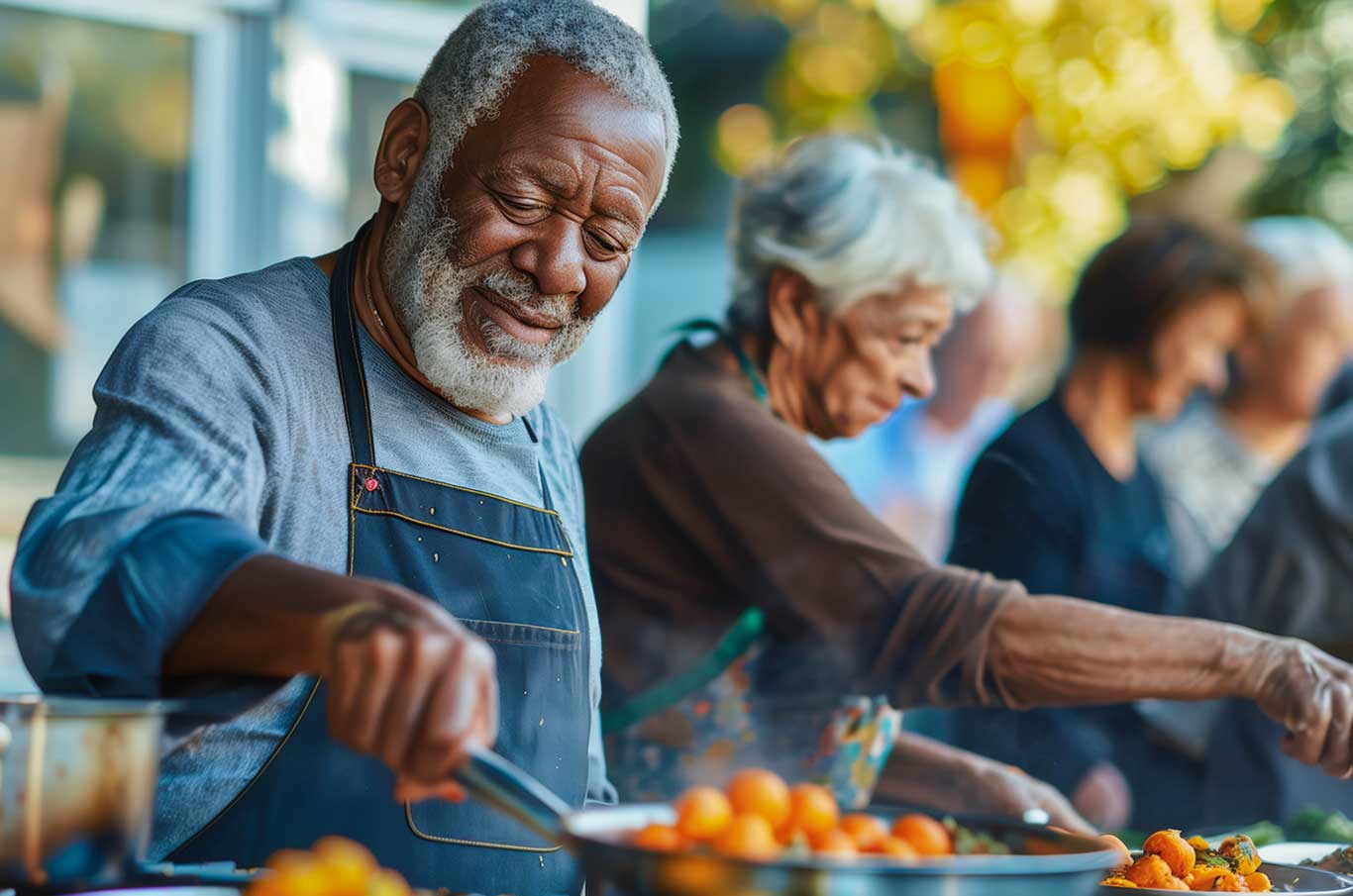 Seniors cooking healthy meals