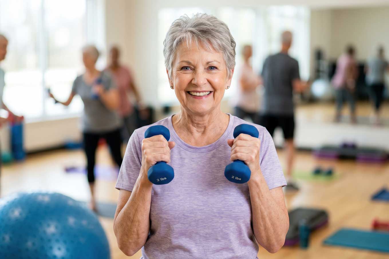 Image of smiling seniors exercising